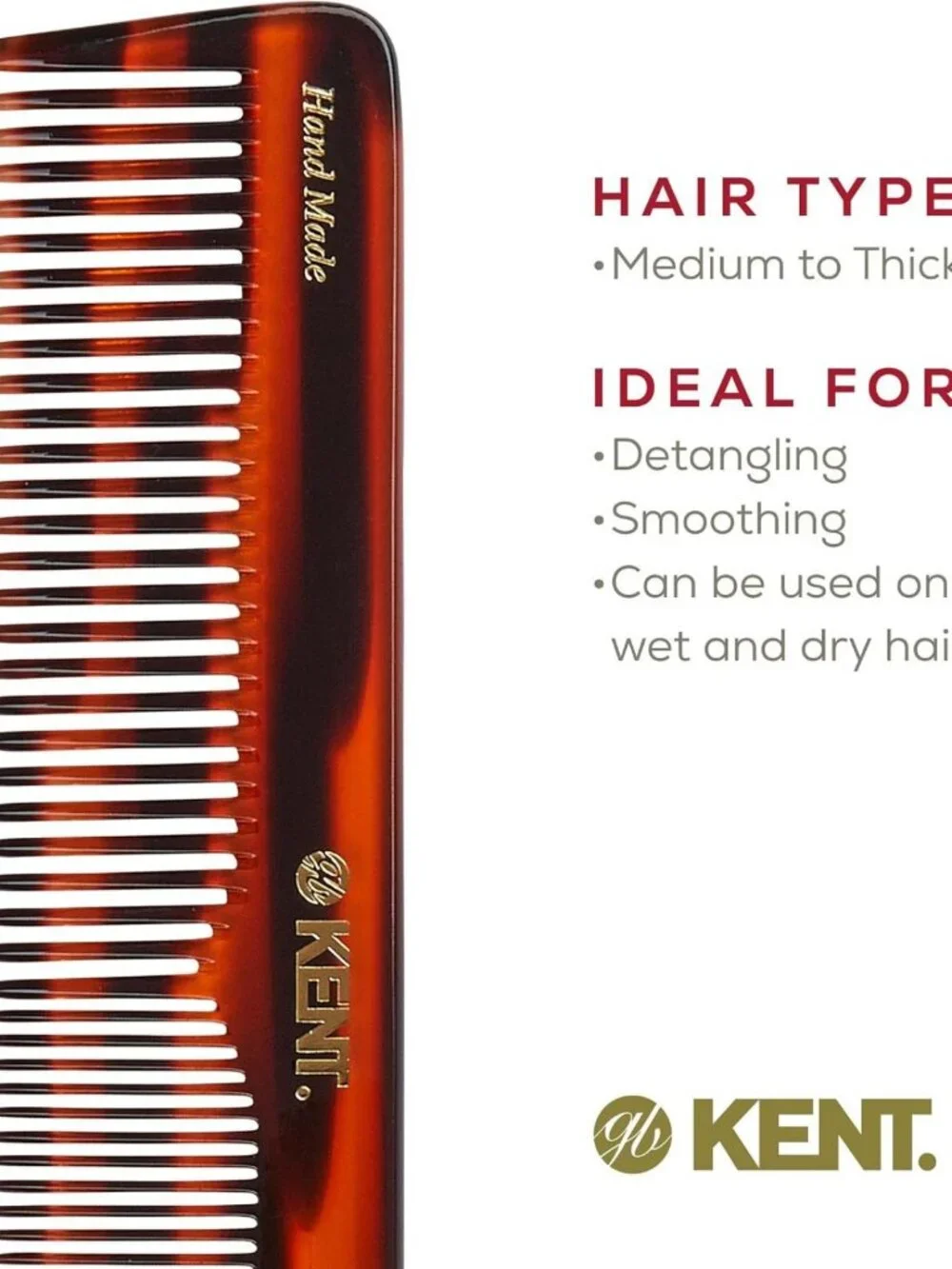 Handmade Tortoise Detangling Comb for All Hair Types - Fine & Wide Tooth